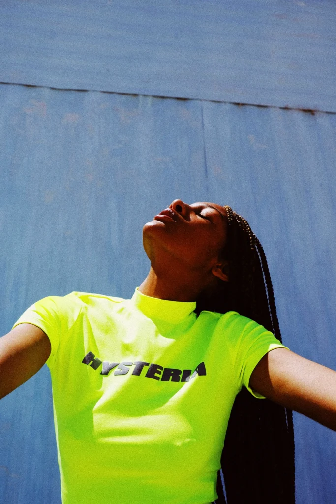 sportive woman with fluorescent t-shirt